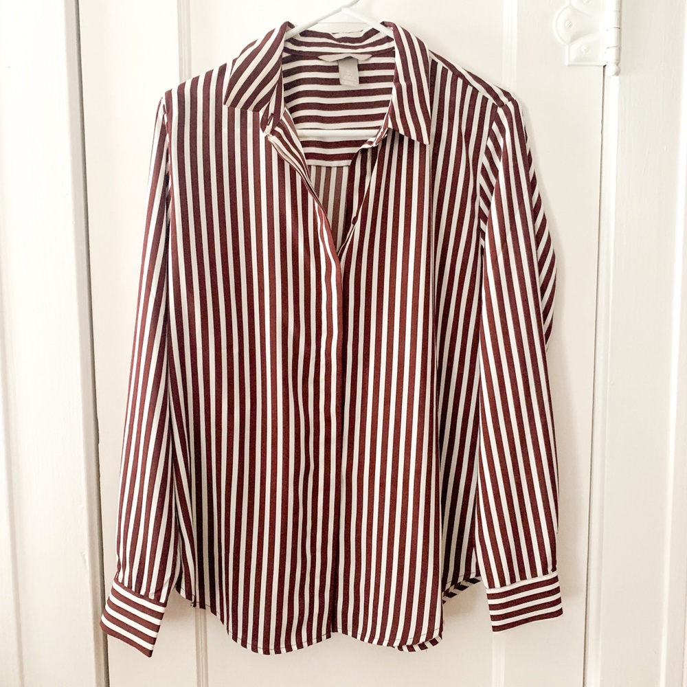H&M Burgundy stripe button down
